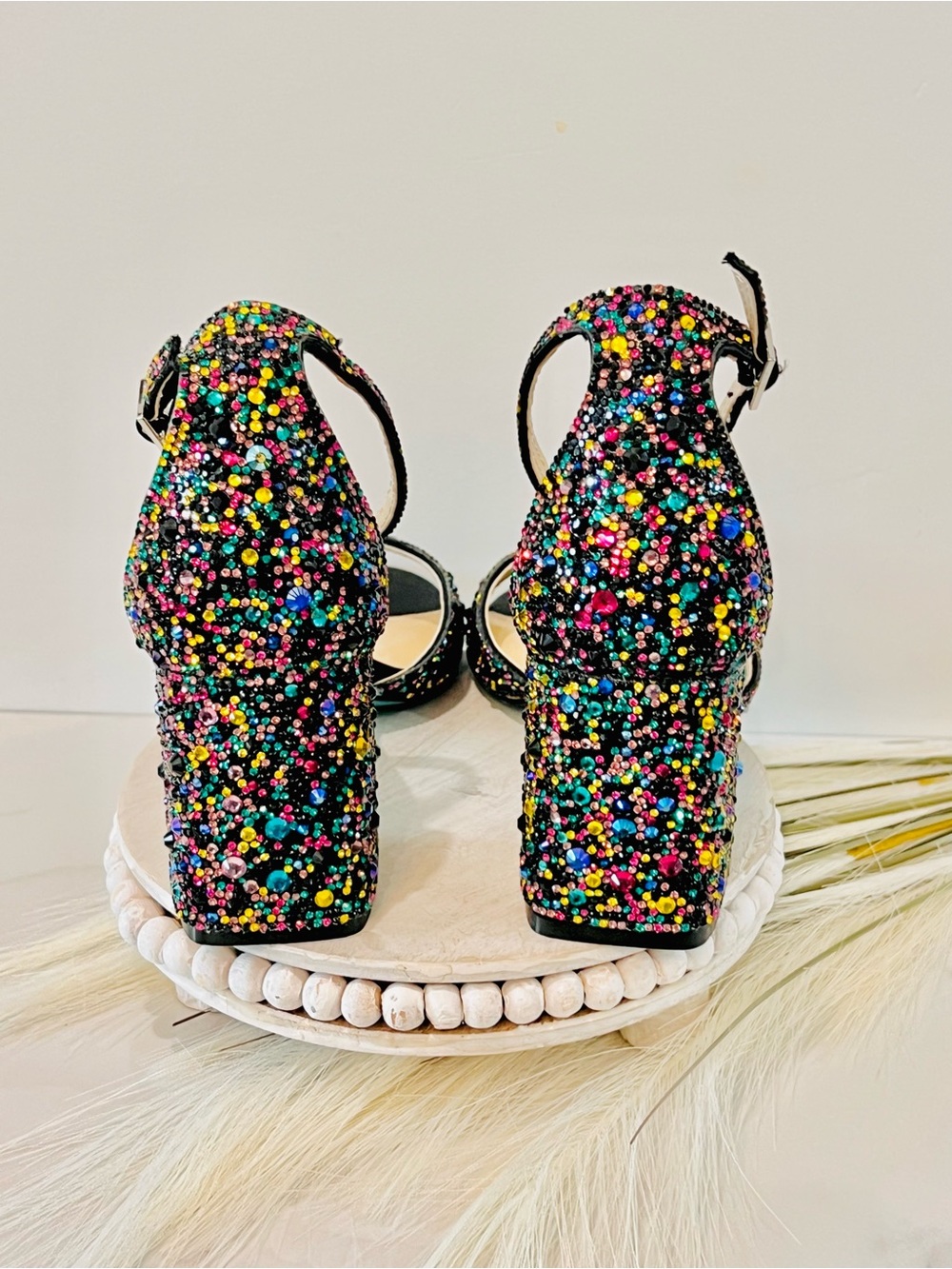 Betsey Johnson Black Multicolor Beaded Block Heel - Picture 8 of 16